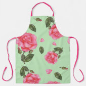 水色みすぼらしいシックなピンクのバラのパターン エプロン (正面)