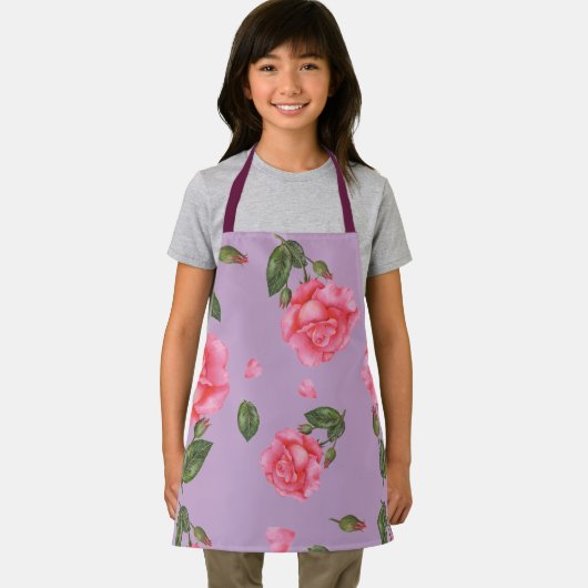 水色みすぼらしいシックなピンクのバラのパターン エプロン (インサイチュ)