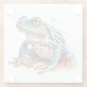 水色を見上げるかわいい緑のカエル ガラスコースター (裏面)