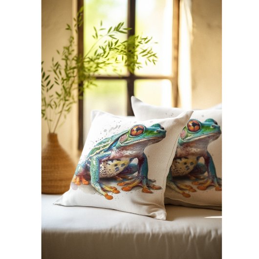 水色を見上げるかわいい緑のカエル クッション