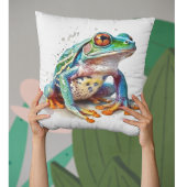 水色を見上げるかわいい緑のカエル クッション