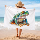水色を見上げるかわいい緑のカエル バスタオル