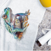 水色を見上げるかわいい緑のカエル バスタオル