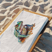 水色を見上げるかわいい緑のカエル バスタオル