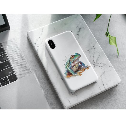 水色を見上げるかわいい緑のカエル Case-Mate iPhoneケース