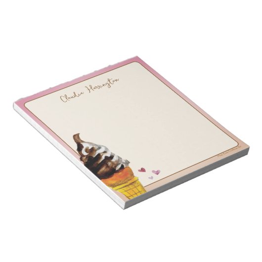 水色アイスクリームコーン文パーソナライズされた具 ノートパッド (アングル)