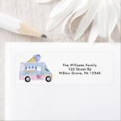 水色アイスクリームトラックピンク差出人住所ラ ラベル (インサイチュ)