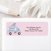 水色アイスクリームトラックピンク差出人住所 ラベル (インサイチュ)