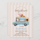 水色アイスクリームトラックベビーストライプのシャワー 招待状 (正面/裏面)