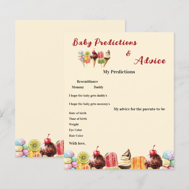 水色アイスクリームベビーシャワーゲームフライヤー (正面/裏面)