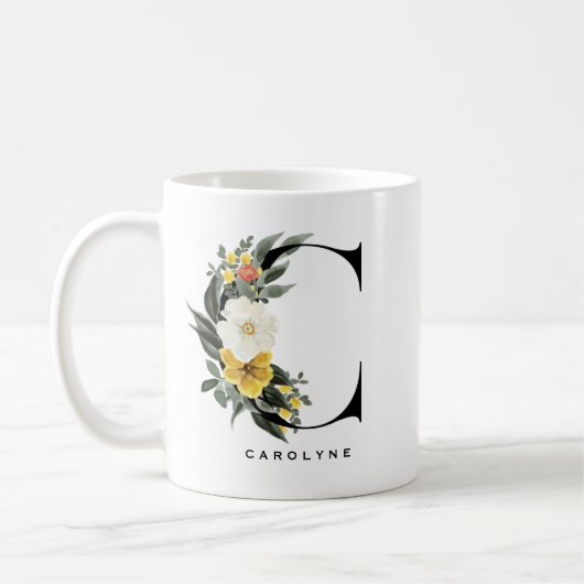 水色アネモンボタニカルレターCモノグラム コーヒーマグカップ (左)