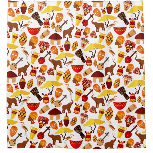 水色アフリカの部族の動物の野生動物パターン シャワーカーテン (正面)