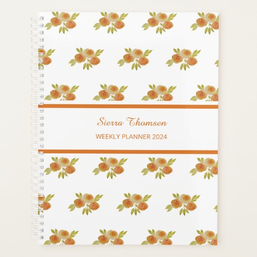 水色アプリコットバラパターンウィークリープランナー プランナー手帳 (正面)