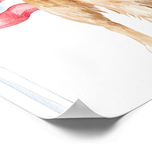 水色アメリカ国旗の愛国犬の広場 ポスター (角)