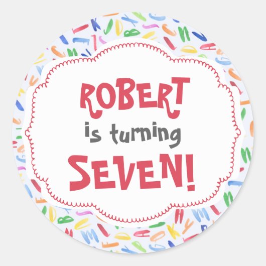 水色アルファベットカスタム子供の誕生日シール ラウンドシール (正面)