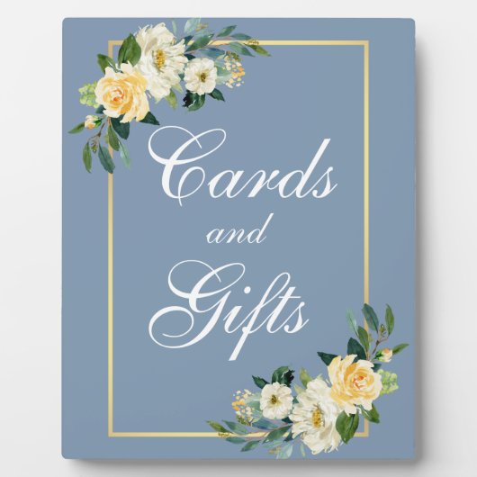 水色イエローフローラほこりっぽい青いカードギフト フォトプラーク (正面)