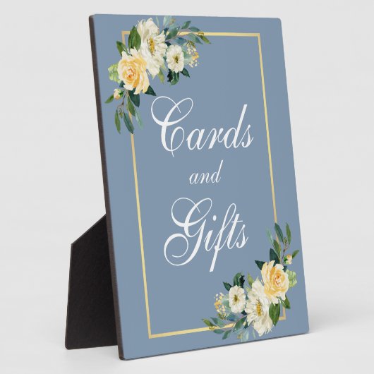 水色イエローフローラほこりっぽい青いカードギフト フォトプラーク (側面)