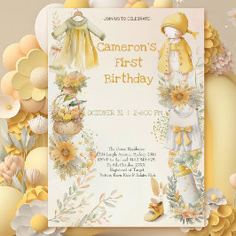 水色イエローベビー供給第1の誕生日 招待状