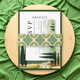 水色イタリアンタイル地中海の結婚の 招待状ベリーバンド