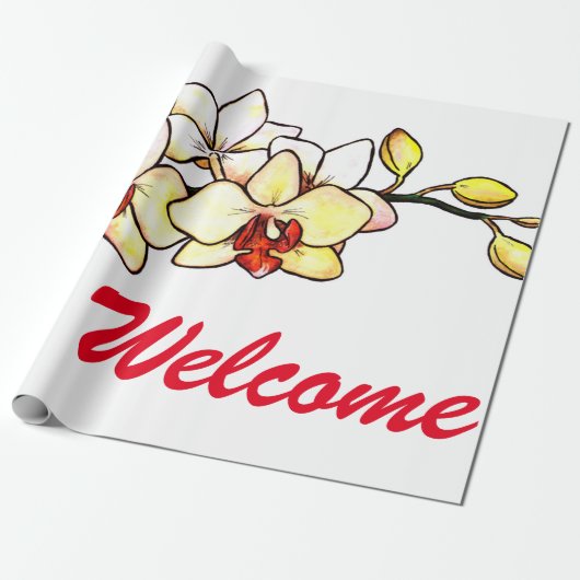 水色イラストレーションラン黄色の花のフラオ ラッピングペーパー (アンロールド)