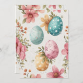 水色イースターエッグカード、ハッピーイースター シーズンカード (正面/裏面)