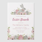 水色イースターバニーピンクのフローラブランチ ベラム紙招待状 (正面)