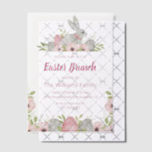 水色イースターバニーピンクのフローラブランチ ベラム紙招待状 (オフセット (招待状))