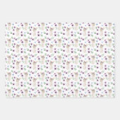 水色イースターバニーフローラルパターンギフトホワイト ラッピングペーパーシート (正面)