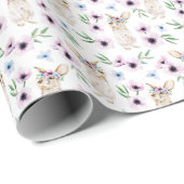水色イースターバニーフローラルパターンギフトホワイト ラッピングペーパー (ロールコーナー)