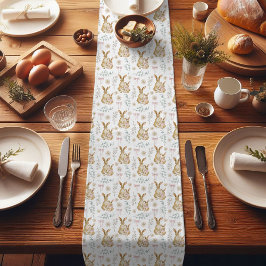 水色イースターバニーユーカリ模様 ショートテーブルランナー