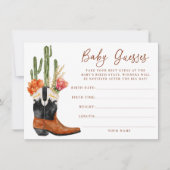 水色ウエスタンブーツベビー推測用ゲームカード 招待状 (正面)