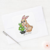 水色ウサギと可愛いサボテン スクエアシール (封筒)