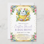 水色ウサギ春の花イースターブランチ 招待状 (正面)