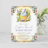 水色ウサギ春の花イースターブランチ 招待状 (スタンド正面)