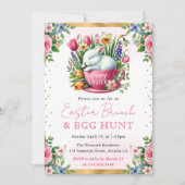 水色ウサギ春の花イースターブランチ 招待状 (正面)