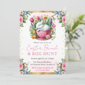 水色ウサギ春の花イースターブランチ 招待状 (スタンド正面)