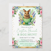 水色ウサギ春の花イースターブランチ 招待状 (正面)