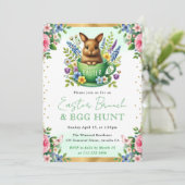 水色ウサギ春の花イースターブランチ 招待状 (スタンド正面)