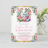 水色ウサギ春の花イースターブランチ 招待状 (スタンド正面)