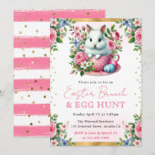 水色ウサギ春の花イースターブランチ 招待状 (正面/裏面)