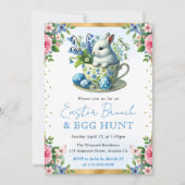 水色ウサギ春の花イースターブランチ 招待状 (正面)