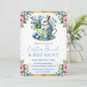 水色ウサギ春の花イースターブランチ 招待状 (スタンド正面)