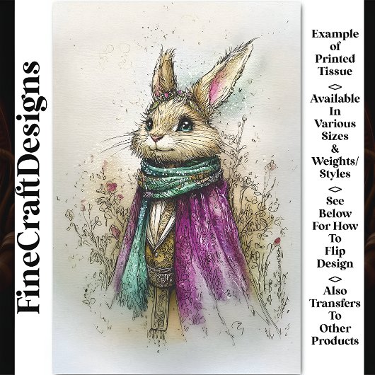 水色ウサギ、グリーンスカーフ、BZ2デコページ 薄葉紙