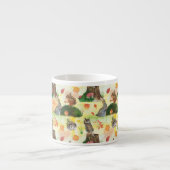 水色ウッドランドウサギ、フクロウ、リス、ハリネズミ エスプレッソカップ (正面)