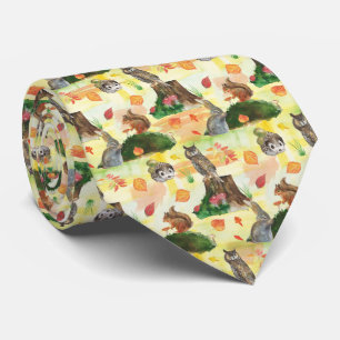 水色ウッドランドウサギ、フクロウ、リス、ハリネズミ ネクタイ
