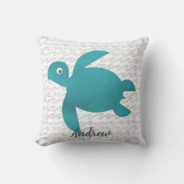 水色ウミガメしぼり波とストライプ クッション