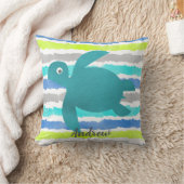 水色ウミガメしぼり波とストライプ クッション (ブランケット)