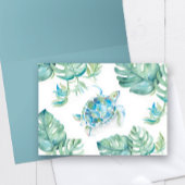 水色ウミガメとモンステラパーム葉 サンキューカード