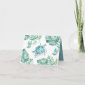 水色ウミガメとモンステラパーム葉 サンキューカード (正面)