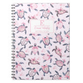 水色ウミガメパーソナライズされたかわいい弓ガーリー ノートブック (正面)